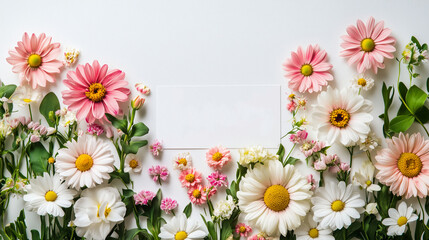 Obraz premium Flat lay composition of beautiful flowers