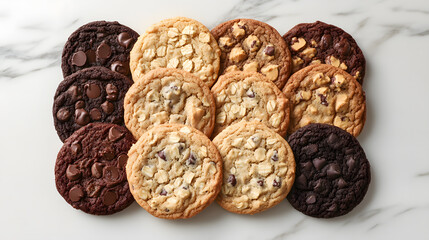 Obraz premium Assortment of delicious cookies: chocolate chip, oatmeal raisin, and peanut butter. Perfect for sharing or a sweet treat!