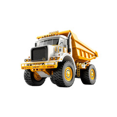 Powerful Yellow and White Mining Dump Truck Isolated on on white background