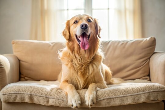 Golden Retriever Yawning on Couch - Adorable Dog Photo - Puppy Photography