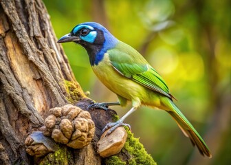 Green Jay Bird Picus Viridis Foraging Tree Roots Wildlife Photography Nature Image