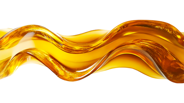 Golden wave oil or fuel splash on isolated transparent background