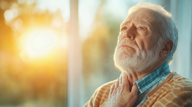 Elderly man reflects on life's journey home portrait serene morning close-up nostalgia - Powered by Adobe