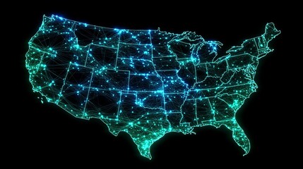 Obraz premium Digital Representation of the United States With Vibrant Network Connections Highlighted