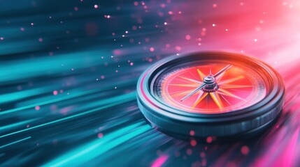 Navigating change compass on a background digital abstract environment close-up directionality