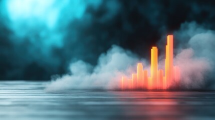 Analyzing data trends digital landscape infographic visualization cloudy environment high-angle view statistical insights