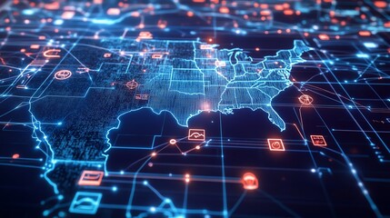 Fototapeta premium Visual Representation of Data Connectivity Across the Southern United States in the Digital Age