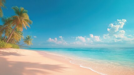 Fototapeta premium Tropical beach serenity coastal paradise relaxing environment panoramic view nature's beauty
