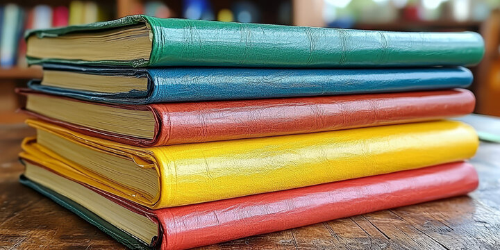 Stack of Colorful Leather-Bound Journals

