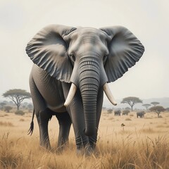 Majestic African Elephant in Savanna Grassland Wildlife Photography