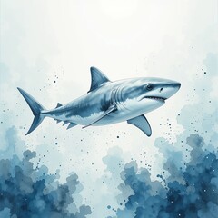 Obraz premium Majestic Great White Shark Watercolor Painting Ocean Wildlife Art Aquatic Animal Illustration