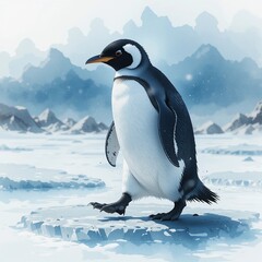 Obraz premium Majestic Emperor Penguin Walking on Antarctic Ice Winter Landscape