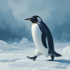 Fototapeta premium Majestic Emperor Penguin Walking on Antarctic Ice Winter Wildlife Scene