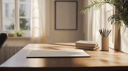 Fototapeta premium Cozy Workspace With Natural Light Inviting Creativity and Focus During Morning Hours
