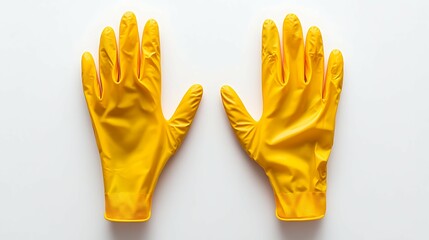 Yellow rubber gloves on a white background. Isolated object with clipping path