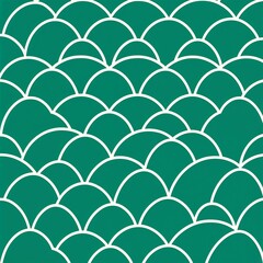 Fototapeta premium Art Deco seamless pattern of overlapping teal semi-circles, each outlined in white, with a subtle mosaic texture. Direct harsh shadows, earthy and cozy tones.