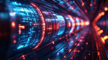 Obraz premium Futuristic Abstract Composition of Luminous Digital Tubes in Cybernetic Atmosphere with Neon Lighting