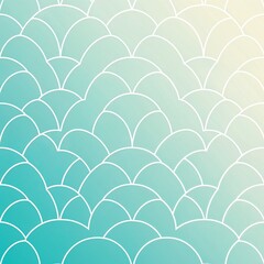 Art Deco seamless pattern of overlapping teal semi-circles, each outlined in white, with a subtle mosaic texture. Direct harsh shadows, earthy and cozy tones.