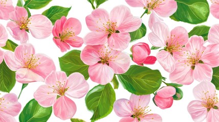 Pink blossom floral pattern, spring design, white background, website texture