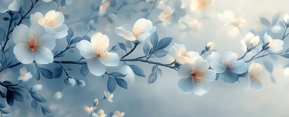 Fototapeta premium Floral Pattern Design in Soft Grey and White Tones for Wallpaper and Digital Background