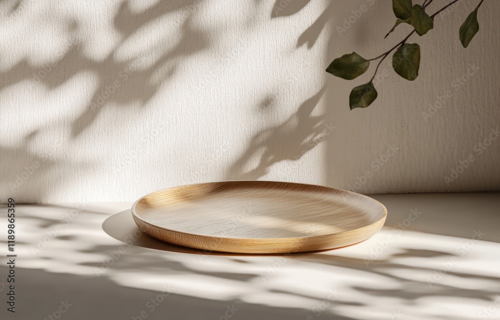 Poster minimalistic wooden plate still life composition softly illuminated natural texture scandinavian des