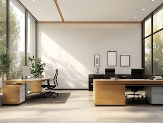 Fototapeta premium Modern Office Interior with Minimalist Design and Natural Lighting