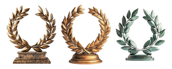 Detailed Collection of Isolated Laurel Wreaths on Transparent Background