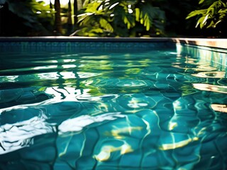 the AI Image Generator, Serene Pool Water Reflecting Sunlight in a Tranquil