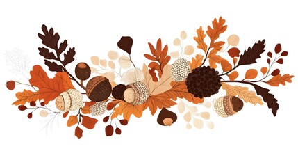 Autumnal Oak Leaves Acorns and Berries Design