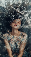 Fototapeta premium Submerged Elegance: A Dreamlike Underwater Portrait