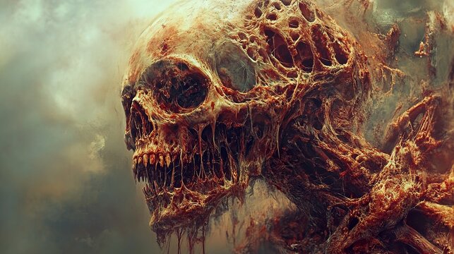 Digital Horror: A Ghastly Skull in Decay