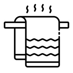 Hot hanging towel outline icon representing barber grooming and hygiene tools