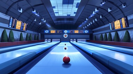 Bowling Alley Interior: A Bright Blue Lane