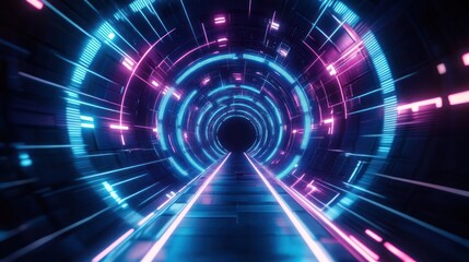 Obraz premium Futuristic Neon Tunnel with Dynamic Perspective and Motion Blur in Sci-Fi Theme with Glowing Lights
