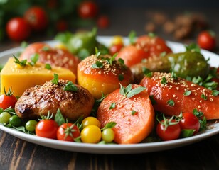 Delectable Feast: A Culinary Celebration of Fresh Ingredients and Vibrant Flavors Showcasing Artisanal Dishes, Wholesome Produce, and Gourmet Creations