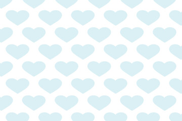 Seamless pattern of light blue hearts on white background.