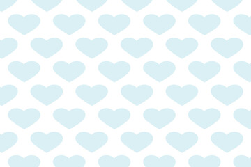 Seamless pattern with pastel blue hearts on a white background.