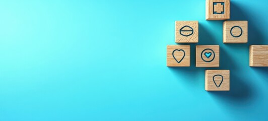 Business Strategy and Process Management with Wooden Icons in Minimalist Design