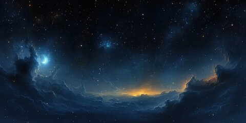 Obraz premium Impressionist Cosmic Scene Starry Sky Nebula Moonlight Swirling Clouds