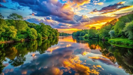 Stunning River Landscape in Hartford, Connecticut - Photorealistic Outdoor Tourism Scene with Water, Sky, and Nature's Beauty