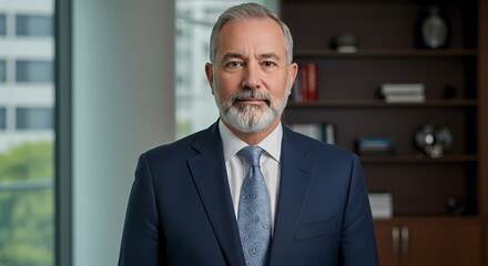 Fototapeta premium Confident Mature Businessman Portrait Office Background