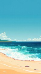 Stunning aerial view of a picturesque tropical beach with crystal clear turquoise waters soft golden sand and a picturesque coastline framed by a bright blue sky with fluffy white clouds