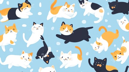 A delightful vector set of cartoon cats and kittens in fun and playful poses, featuring flat colors and purebred designs, perfect for a cheerful, lighthearted pet collection