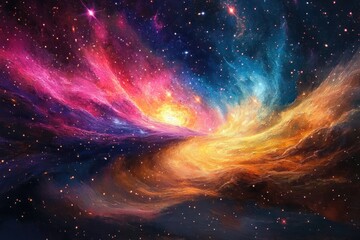 Obraz premium Vibrant Cosmic Nebula with Colorful Galaxies and Dreamlike Starlight