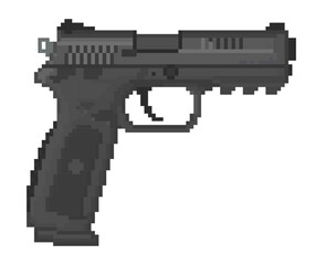 Gun gray color pistol. pixel art weapon