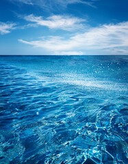 Fototapeta premium Blue ocean, water surface, blue sky, cloudy sky, horizon, sea waves background