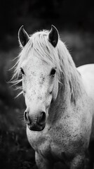 Obraz premium Majestic White Horse Portrait: A Stunning Monochrome Image