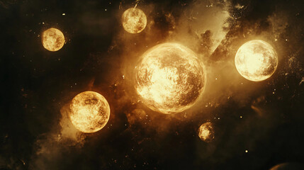 Obraz premium Abstract glowing spheres floating in a dark ambient space.