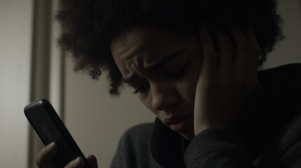 Person experiencing distress while holding head and staring at phone, reflecting modern challenges and emotional struggles in the digital age
