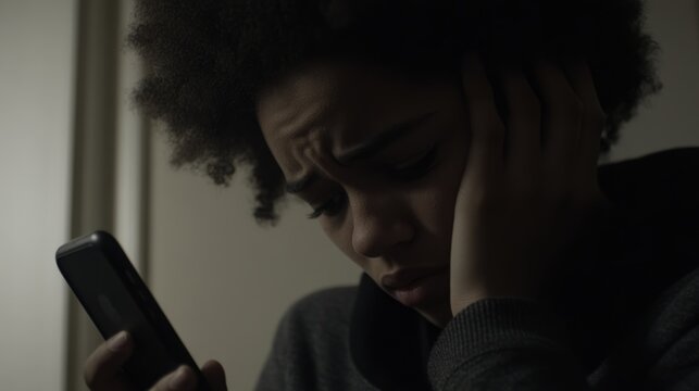 Person experiencing distress while holding head and staring at phone, reflecting modern challenges and emotional struggles in the digital age